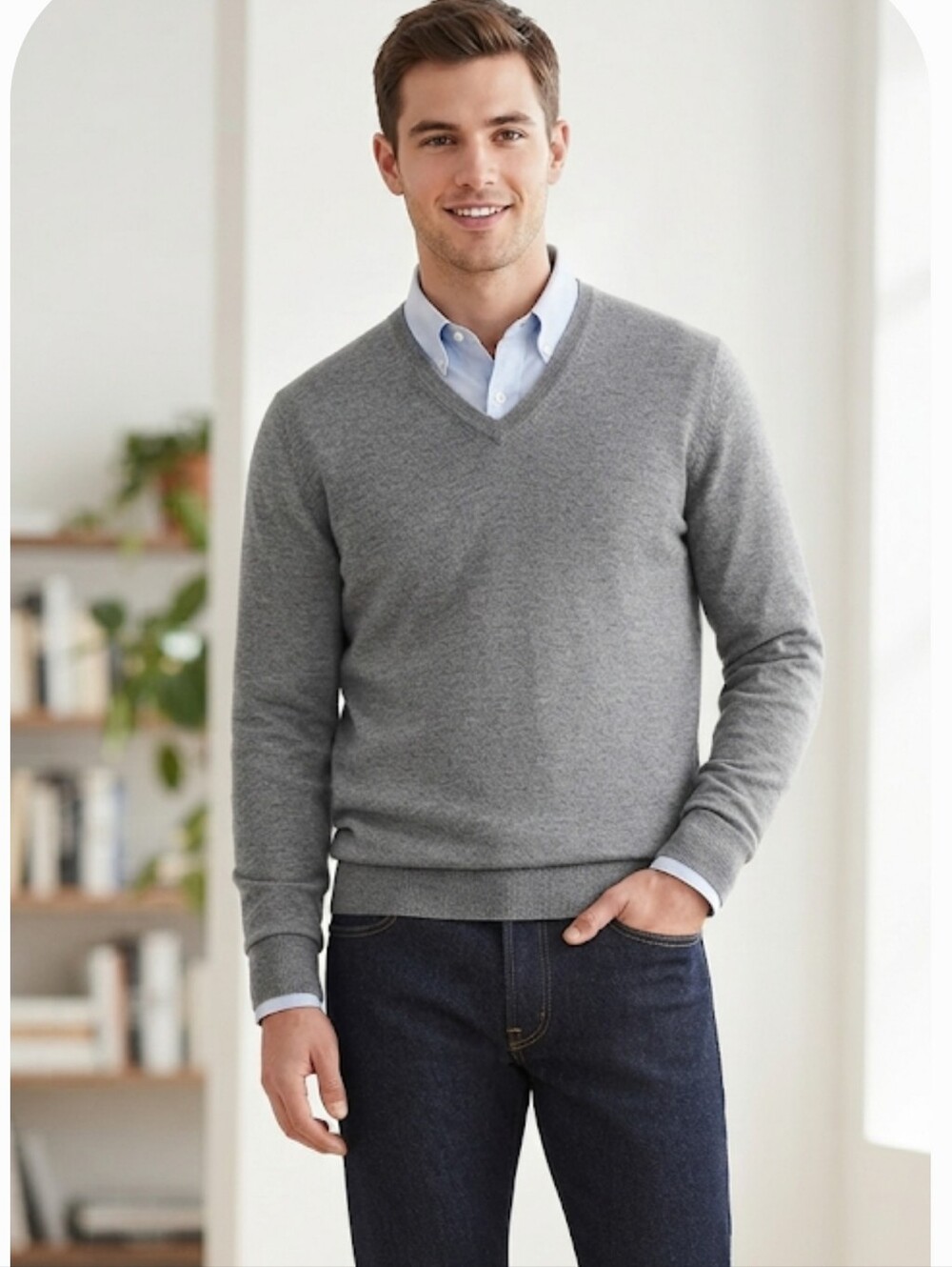 UNIQLO V-Neck 100% Wool Sweater  Medium Gray Long Sleeve Classic Fit
